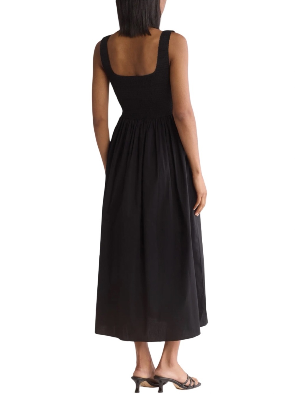 WAYF Smocked Fit & Flare Black Square Neck Midi Sundress Size Small - Picture 15 of 15